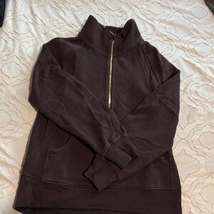 Espresso / Gold Funnel Neck Oversized Half Zip Scuba Long - XS/S